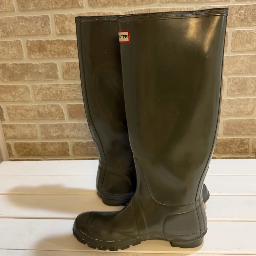 Hunter Women's Original Tall Gloss Rain Boots Dark Green Size 7 - Picture 5 of 11